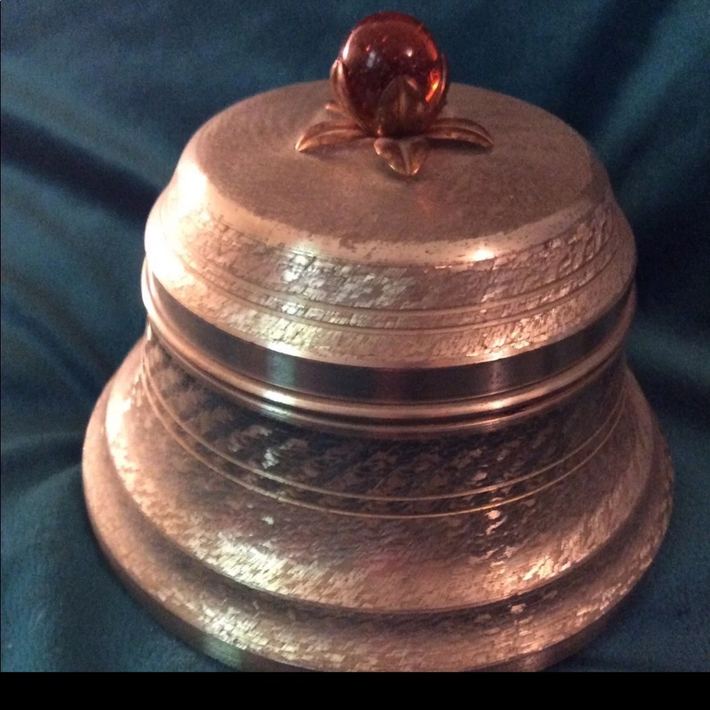 Antique working brushed aluminum musical powder box 1930-1940